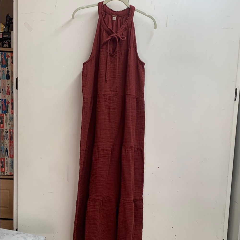 Tahari Rust Maxi Dress 100% Cotton